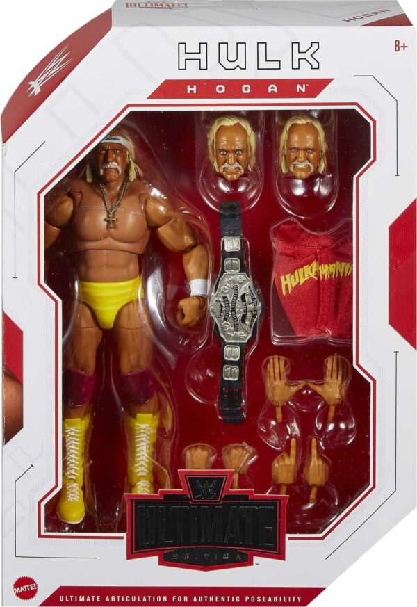 WWE Ultimate Edition Hulk Hogan Action Figure, 6-inch Collectible with Interchangeable Heads, Swappable Hands & WWE Championship for Ages 8 Years Old & Up
