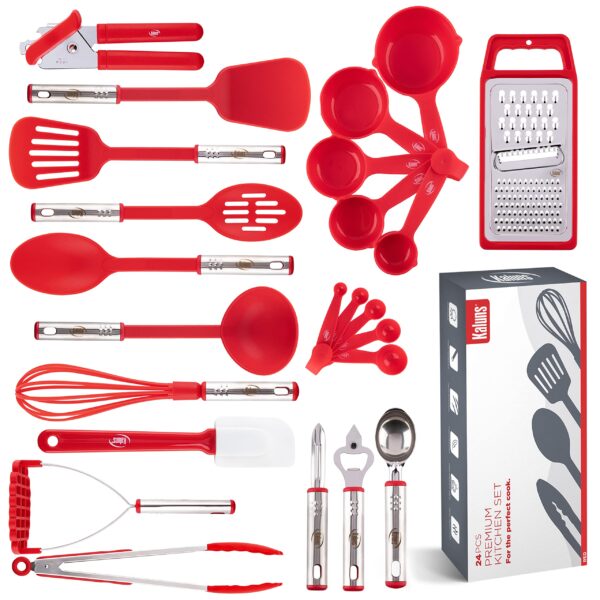 Kitchen Utensils Set, Cooking Utensils Set, Non Stick and Heat Resistant Kitchen Gadgets, 24 Pcs Nylon and Stainless Steel Kitchen Utensil Set New Home Essentials, Pots and Pans Kitchen Accessories